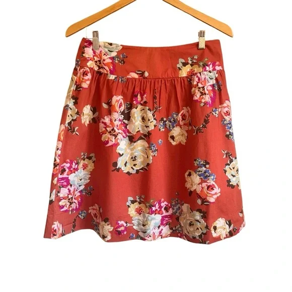 Garnet Hill Orange Floral Skirt Size 8 - Picture 1 of 6